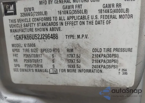 2002 GMC Yukon Xl 1500 Denali z USA, uszkodzony, nr VIN 1GKFK66U52J296488